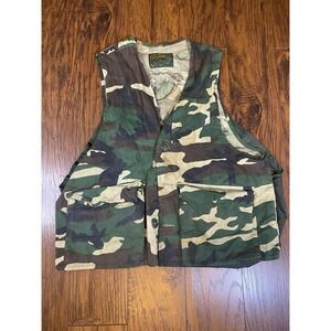Vintage Hunters Choice Vest Mens Green Brown Camo Waterfowl Game Hunting EUC